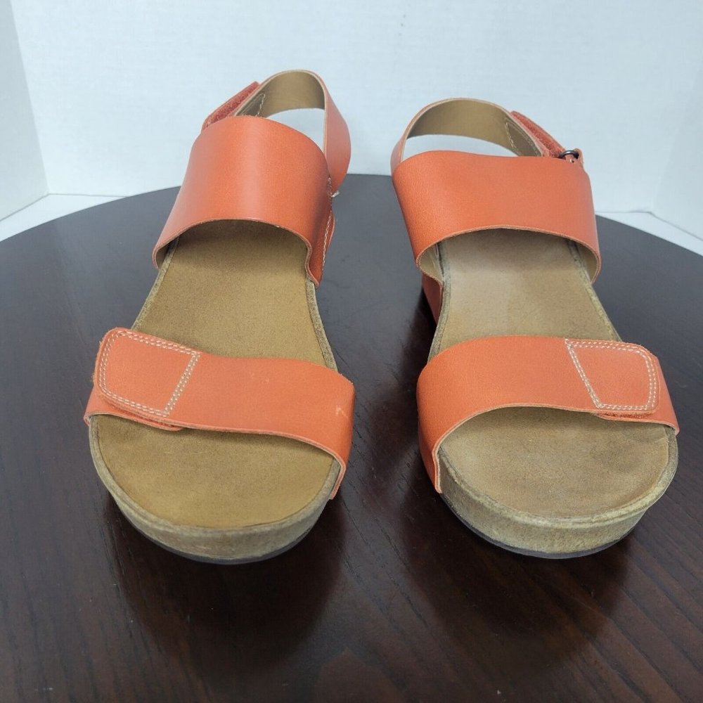 Clarks Orange Leather Wedge Sandals - Picture 2 of 10